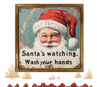 Décoration murale du Père Noël encadrée | Impression sur bois de Noël | Impression esthétique du Père Noël - Décoration murale encadrée pour chambre à coucher, salon, cantine, 20,3 x 20,3 cm