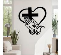 Décoration murale élégante en forme de croix représentant une main tenant une d'amour, sculptures murales en forme de croix représentant des mains en prière, plaques décoratives en fer de