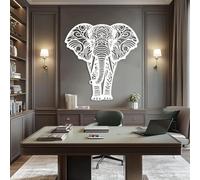 Décoration Murale éléphant Blanc en métal, Sculpture Moderne représentant Un éléphant, idéale pour Le Salon, la Chambre, Le Couloir et Les escaliers (Blanc, 89 x 86 cm).