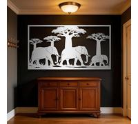 Décoration Murale éléphant en métal argenté, Art Animalier Africain, Sculpture Moderne représentant Un éléphant pour Le Salon, la Chambre, Le Couloir et Les escaliers (Argent 150 x 80 cm)