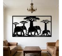 Décoration Murale éléphant Noir en métal, Art Animalier Safari Africain, Sculpture Moderne représentant Un éléphant pour Salon, Chambre, Couloir et escalier (Noir 150 x 80 cm)