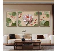 Décoration murale en 3 panneaux, fresque murale représentant neuf poissons, encadrement métallique, œuvre d'art traditionnelle avec carpes koï et fleurs de lotus(B,30 * 40/60 * 40/30 * 40CM)