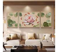 Décoration murale en 3 panneaux, fresque murale représentant neuf poissons, encadrement métallique, œuvre d'art traditionnelle avec carpes koï et fleurs de lotus(A,30 * 40/60 * 40/30 * 40CM)