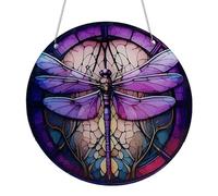Décoration Murale en Acrylique - en Acrylique pour Fenêtre | Arbre De Vie Coloré/Libellule/Papillon Suspendu | Paire D’Attrape-rêves Décoratifs en Vitrail