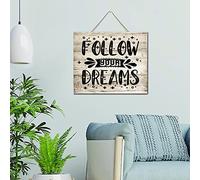 Décoration murale en bois à suspendre avec inscription « Follow Your Dreams » - Décoration murale mignonne en bois - 25,4 x 30,5 cm - Décoration d'intérieur pour salle à manger ou cabine