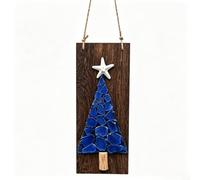 Décoration murale en bois massif avec étoile de mer en résine pour dessus | Pièces en verre de mer poli, construction en bois robuste, étoile de mer en résine blanche, détails de tronc en bois flotté