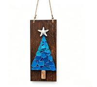 Décoration murale en bois massif avec étoile de mer en résine pour dessus | Pièces en verre de mer poli, construction en bois robuste, étoile de mer en résine blanche, détails de tronc en bois flotté