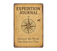 Décoration murale en étain avec journal d'expédition - 30,5 x 20,3 cm - Art mural de voyage vintage pour bureau, étude, salon, explorateur, cadeau pour voyageurs et amateurs d'aventure