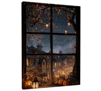 Décoration murale en forme de citrouille d'automne - Bleu foncé avec lanterne orange - Décoration d'intérieur confortable pour salon, chambre à coucher, couloir, décoration d'intérieur saisonnière