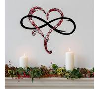 Décoration murale en forme de cœur avec infini en métal - Plaque murale en acier pour décoration d'intérieur, de mariage, de chambre à coucher, de salon (rouge noir, 60 x 52,3 cm)