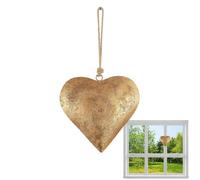 Décoration murale en forme de cœur en métal avec finition antique dorée et cloche en forme de cœur, art mural vintage en métal avec corde de suspension pour la maison, l'intérieur et l'extérieur