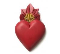 Décoration murale en forme de cœur sacré mexicain fabriquée à la main - 10 cm en bois avec flamme - Art populaire - Cadeau religieux - Corazon Lama Madera Rojo S (mexicain, rouge, petit)