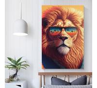 Décoration murale en forme de lion avec lunettes de soleil pour chambre à coucher, toile décorative pour la maison, 20 x 30 cm