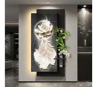 Décoration Murale En Forme De Lotus 3D Avec Éclairage, Peinture Décorative LED En Grès, Vase En Verre Et Plante Verte Artificielle, Applique Murale En Forme De Poisson(B,60 * 120cm)