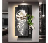 Décoration Murale En Forme De Lotus 3D Avec Éclairage, Peinture Décorative LED En Grès, Vase En Verre Et Plante Verte Artificielle, Applique Murale En Forme De Poisson(D,60 * 120cm)