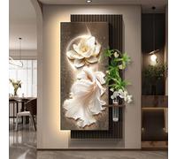 Décoration Murale En Forme De Lotus 3D Avec Éclairage, Peinture Décorative LED En Grès, Vase En Verre Et Plante Verte Artificielle, Applique Murale En Forme De Poisson(A,60 * 120cm)