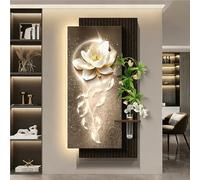 Décoration Murale En Forme De Lotus 3D Avec Éclairage, Peinture Décorative LED En Grès, Vase En Verre Et Plante Verte Artificielle, Applique Murale En Forme De Poisson(C,60 * 120cm)