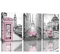 Décoration murale en forme de tour Eiffel pour chambre à coucher pour fille - Décoration murale sur toile noire et blanche - Décoration de Londres Big Ben Tower - Peinture encadrée