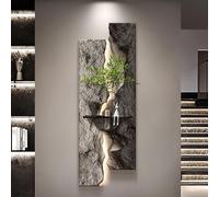Décoration murale en grès 3D avec lumières LED - Peinture et sculpture d'art d'entrée pour salon et chambre à coucher