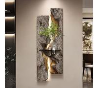 Décoration murale en grès 3D avec lumières LED - Peinture et sculpture d'art d'entrée pour salon et chambre à coucher