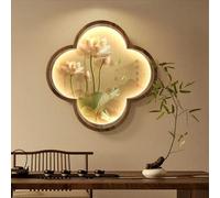 Décoration murale en grès avec éclairage, art mural 3D, tableau décoratif suspendu à LED, peintures chinoises de fleurs de lotus pour entrée, couloir, chambre, passage(A,50 * 50cm)