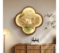 Décoration murale en grès avec éclairage, art mural 3D, tableau décoratif suspendu à LED, peintures chinoises de fleurs de lotus pour entrée, couloir, chambre, passage(B,50 * 50cm)