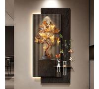 Décoration Murale En Grès Avec Éclairage LED, Grande Sculpture Murale Représentant Un Papillon, Sculptures Murales LED Avec Vase En Verre Pour Salon, Chambre À Coucher(B,50 * 100cm)