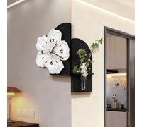 Décoration Murale En Grès, Sculptures Murales 3D Avec Vase En Verre, Horloge Murale D'angle, Tableau Décoratif Floral Pour Porche, Idéal Pour Salon, Chambre(Black,35 * 50+25 * 50cm)