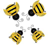 Décoration Murale En Métal 4 Pièces En Forme D'abeille Pour Jardin, Terrasse, Maison Et Chambre D'enfant - Sculpture Suspendue Jaune Vif