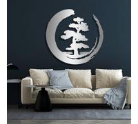 Décoration Murale en métal, Arbre bonsaï, décor Circulaire Enso, Art Zen, pour Salon (Argent, 47 x 47 cm)