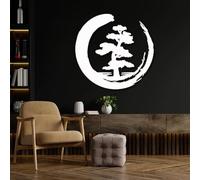 Décoration Murale en métal, Arbre bonsaï, décor Circulaire Enso, Art Zen, pour Salon (Blanc, 35 x 35 Pouces / 90 x 90 cm)