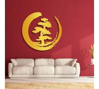 Décoration Murale en métal, Arbre bonsaï, décor Circulaire Enso, Art Zen, pour Salon (doré, 35 x 35 Pouces / 90 x 90 cm)