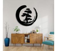 Décoration Murale en métal, Arbre bonsaï, décor Circulaire Enso, Art Zen, pour Salon (Noir, 47 x 47 cm)