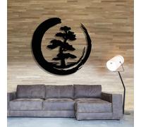 Décoration Murale en métal, Arbre bonsaï, décor Circulaire Enso, Art Zen, pour Salon (Noir, 76 x 76 cm)