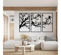 Décoration murale en métal arbre de vie à 3 panneaux, oiseaux généalogiques, décoration d'intérieur moderne pour salon et chambre à coucher
