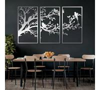 Décoration murale en métal arbre de vie à 3 panneaux, oiseaux généalogiques, décoration d'intérieur moderne pour salon et chambre à coucher