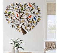 Décoration murale en métal arbre de vie, art mural en forme de cœur, sculpture murale d'oiseaux colorés sur une branche, décoration murale d'arbre en métal, pour salon, chambre à coucher, 20"x20"
