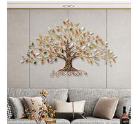 Décoration Murale en métal, Arbre de Vie avec des Feuilles d'or/Vert/Cristal décoration Murale Art en métal, pour intérieur extérieur Maison Chambre Salon,30" W x 18" H（77x45cm）
