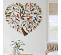 Décoration Murale En Métal Arbre De Vie, Décoration Murale En Forme De Cœur,Oiseaux Colorés Sur Une Branche,Décoration Murale En Métal Pour Salon,Chambre À Coucher,Salle À Manger,Entrée 60×53cm