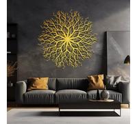 Décoration murale en métal arbre généalogique en forme d'arbre généalogique - Grande décoration murale en métal pour salon, cadeau de pendaison de crémaillère (doré, 60 x 60 cm)