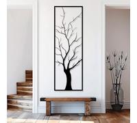 Décoration Murale en métal Arbre Vertical Noir Branche d'arbre de Vie Sculpture Moderne pour Salon Chambre Couloir et escaliers Nature Maison (