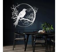 Décoration Murale en métal argenté : Corbeau perché sur Une Branche Style Gothique Sculpture Moderne pour Salon Chambre Couloir et escaliers décoration intérieure inspirée par la Nature