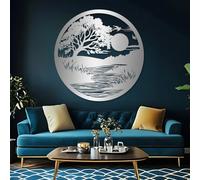 Décoration Murale en métal argenté représentant Un Arbre au Coucher du Soleil, Sculpture Moderne pour Salon, Chambre, Couloir et escalier, Style Nature (Si