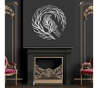 Décoration Murale en métal argenté représentant Un Corbeau Une Pleine Lune Une Branche d'arbre et Un Motif Naturel Sculpture Moderne pour Salon Chambre Couloir et escaliers Décoration intérieure Insp