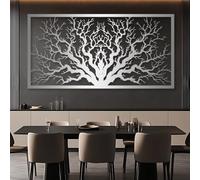 Décoration Murale en métal argenté représentant Une Branche d'arbre de Vie Sculpture Moderne à Suspendre pour Salle de Bain Salon Chambre Couloir et escaliers Décoration Nature pour la Maison