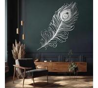 Décoration Murale en métal argenté représentant Une Plume, élégante Sculpture Murale en métal pour entrée, Sculpture Moderne en Forme de Plume pour Salon, Chambre, Couloir et escalier, déc