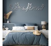 Décoration Murale en métal argenté Sculpture Suspendue Restons au lit Inscription pour Salon ou Chambre 76 x 20 cm (30 x 8 Pouces)