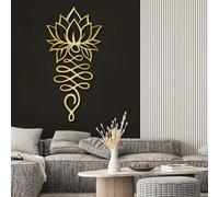 Décoration Murale en métal, Art Mural, Fleur de Lotus, décoration spirituelle, décoration Bouddhiste, Symbole Zen, tentures pour Salon ou Studio de Yoga (doré, 44 x 90 cm)