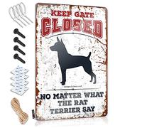 Décoration murale en métal avec inscription « Keep Gate Closed No Matter What The Rat Terrier Say » - Plaque en métal vintage amusante pour chambre à coucher (30 x 40 cm)