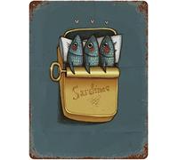 Décoration murale en métal avec inscription « Three Sardines In A Metal Boxwall » - Pour maison, cafés, pubs, clubs - Plaque cadeau pour homme et femme - Décoration vintage - 20,3 x 30,5 cm